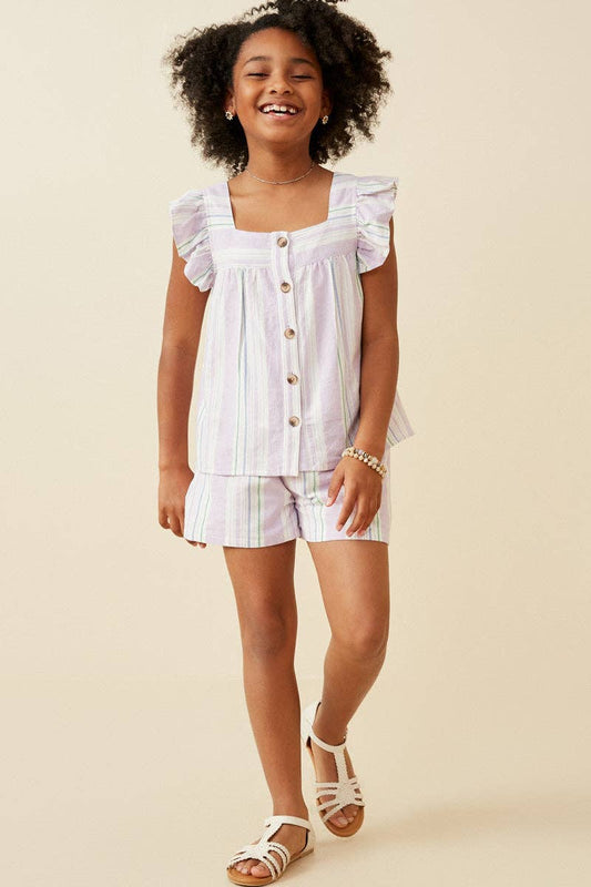 Girls Lavendar Striped Buttondown Blouse
