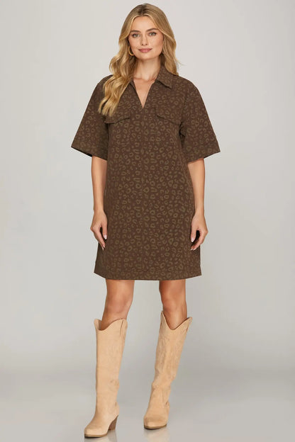Octavia Leopard Collared Brown Dress