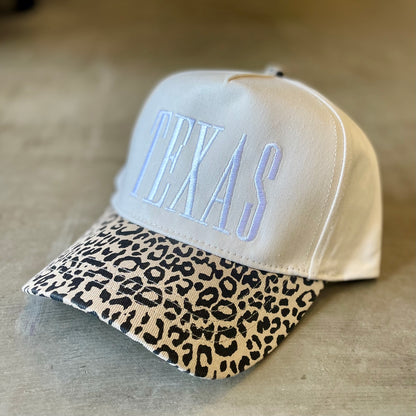 Leopard Texas Embroidered White Stitch Hat
