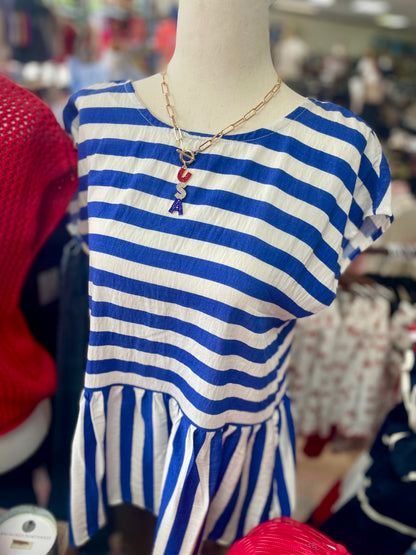 Betsy Striped Patriotic Bow Peplum Blouse