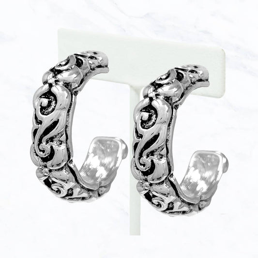 Rosalind Engraved Silver Hoops
