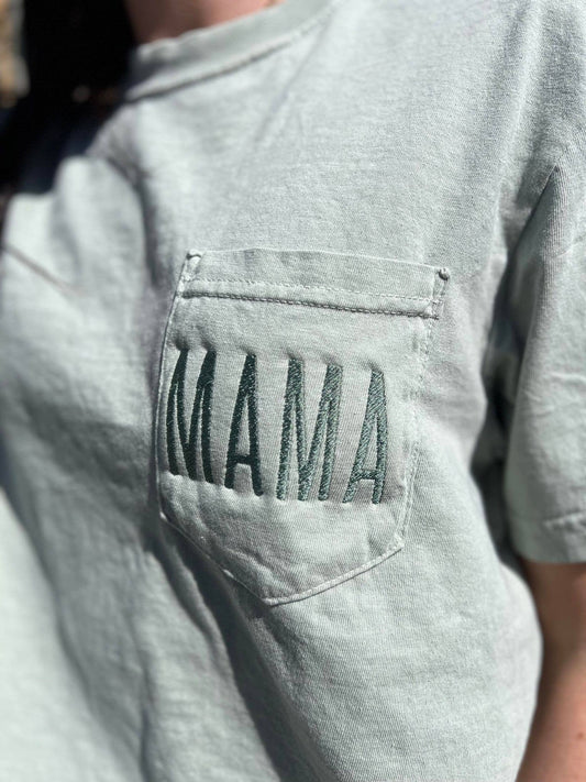 Embroidered Mama Bay Pocket Tee