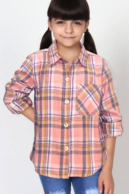 Girls Jamie Plaid Pink & Purple Buttondown