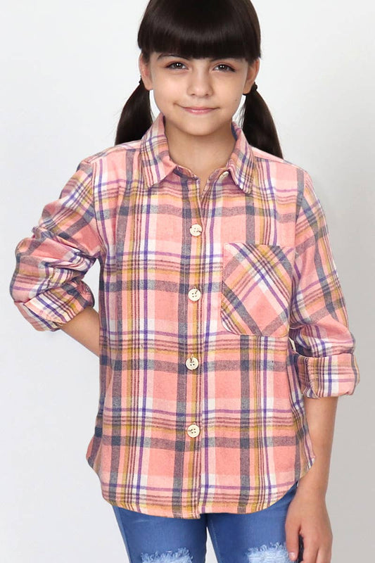 Girls Jamie Plaid Pink & Purple Buttondown