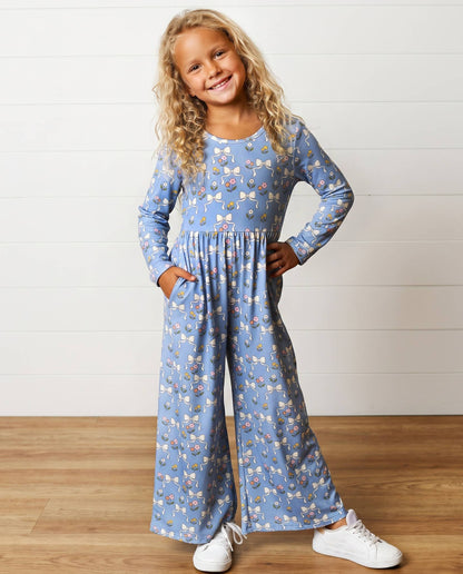 Girls Coquette Blue Bow Jumpsuit
