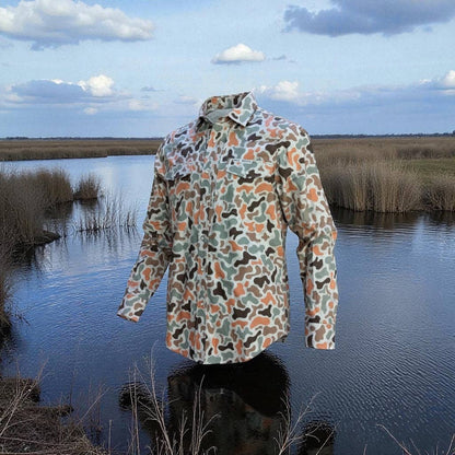 Mens Reel Rodeo Pearl Snap Orange Duck Camo Longsleeve Shirt