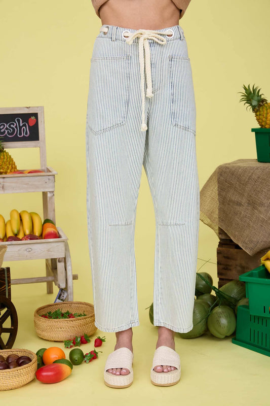 Darcy Striped Rope Belt Barrel Pants