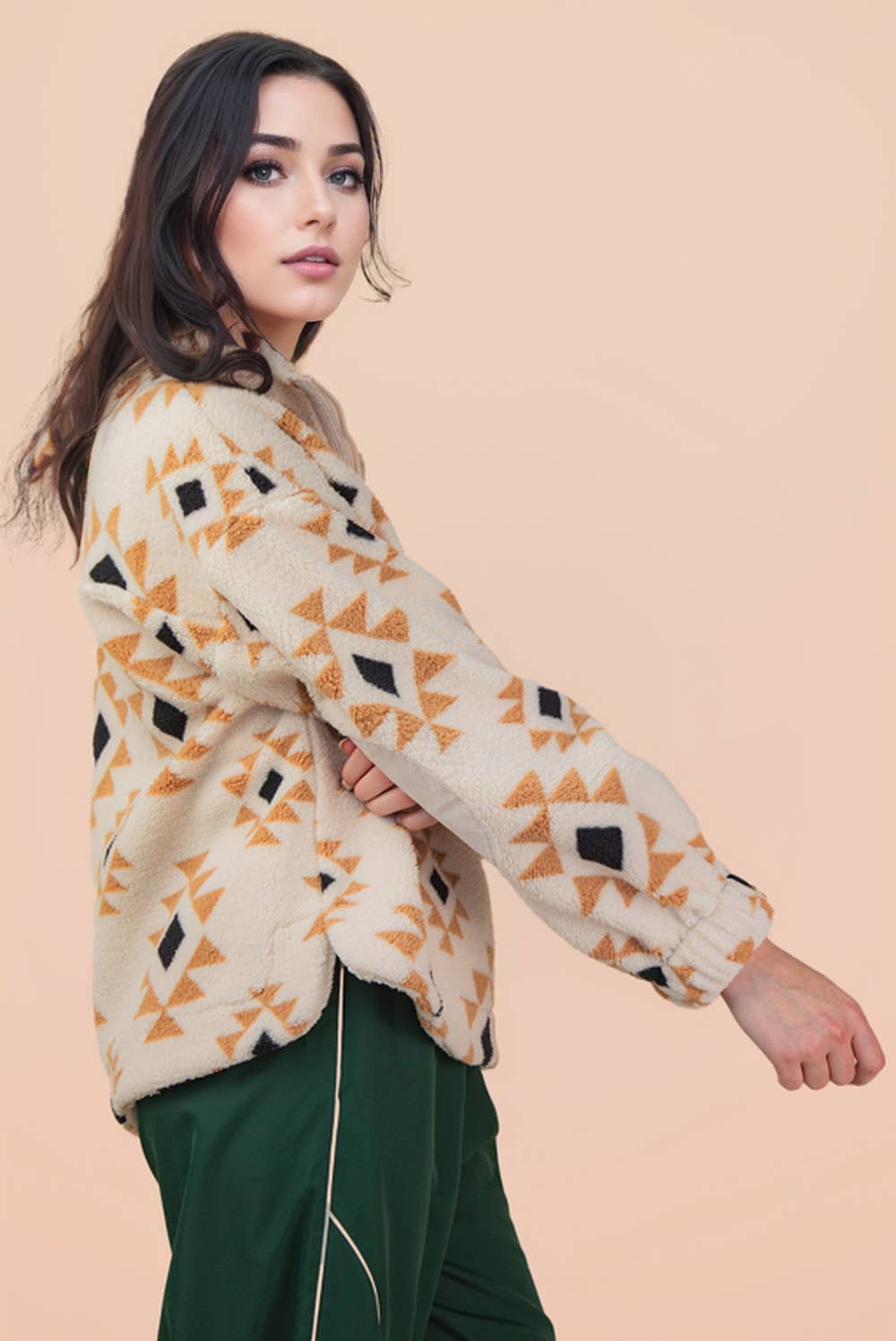 Aztec Quarterzip Fuzzy Cream Pullover