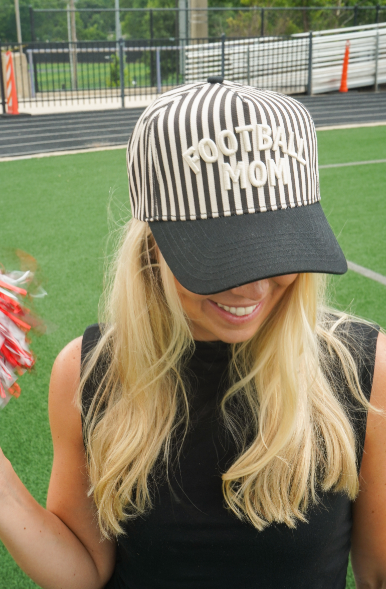 Football Mom Striped Puff Embroidered Hat