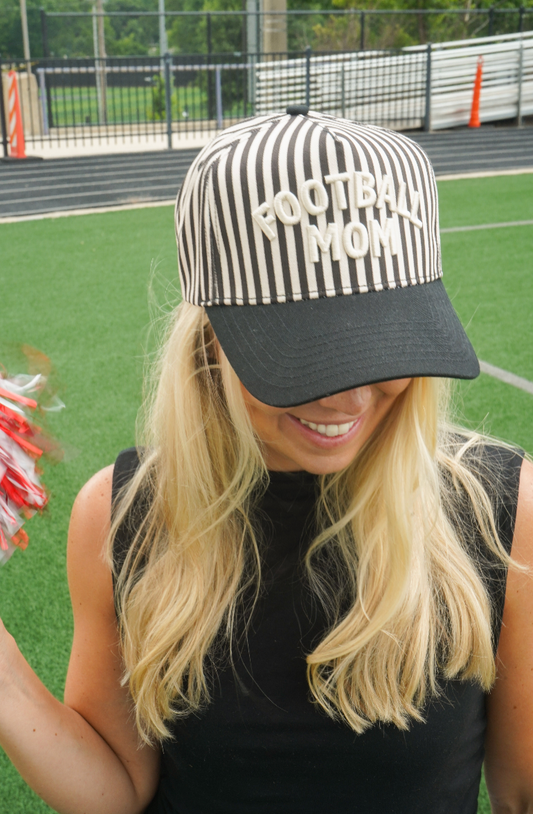 Football Mom Striped Puff Embroidered Hat