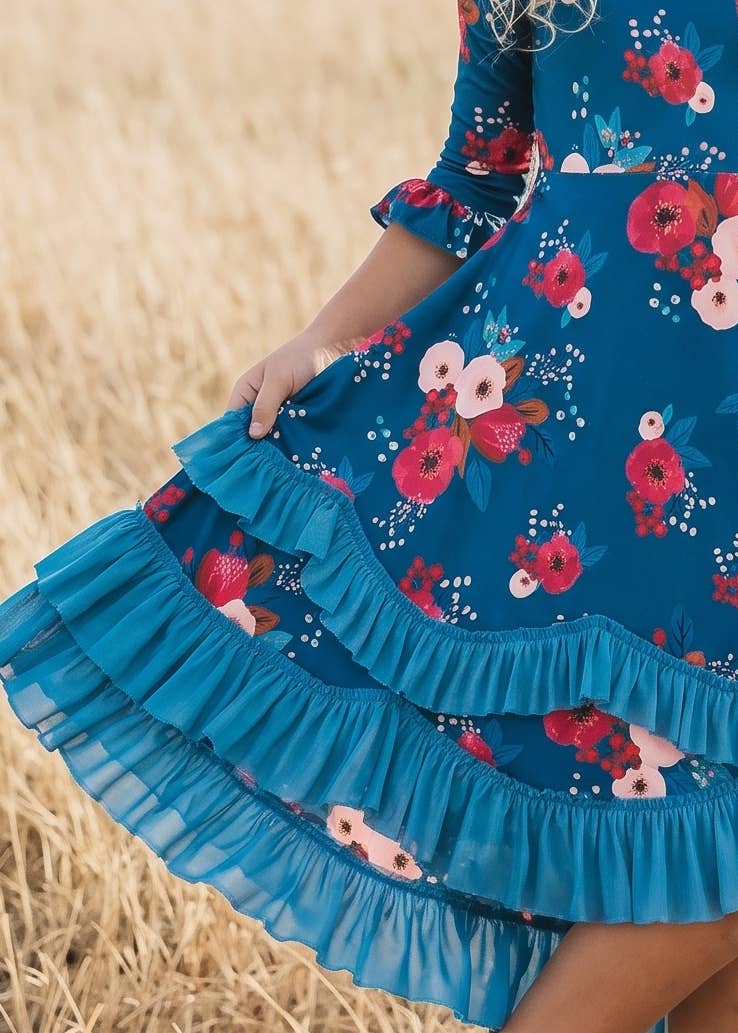 Girls Sapphire Blue Floral Maxi Dress