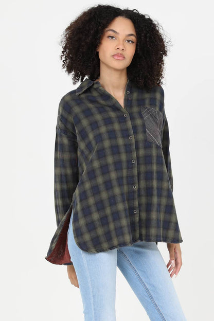 Runaway Plaid Green & Navy Buttondown