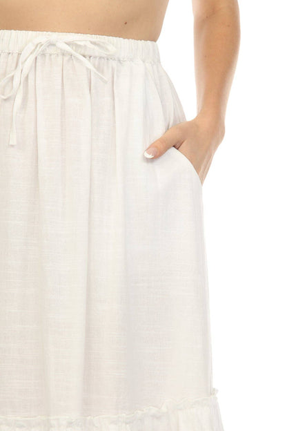 Dakota Linen Drawstring Ivory 3-Tier Prairie Skirt