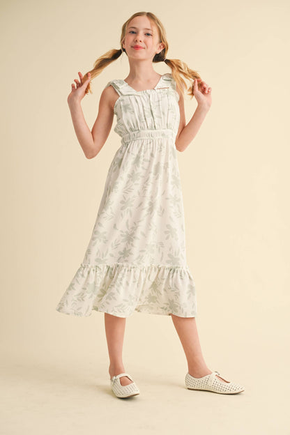 Girls Madeline Green Floral Midi Dress