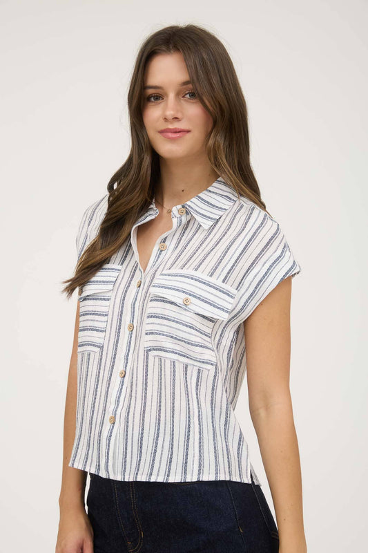 Addison Striped White & Navy Buttondown