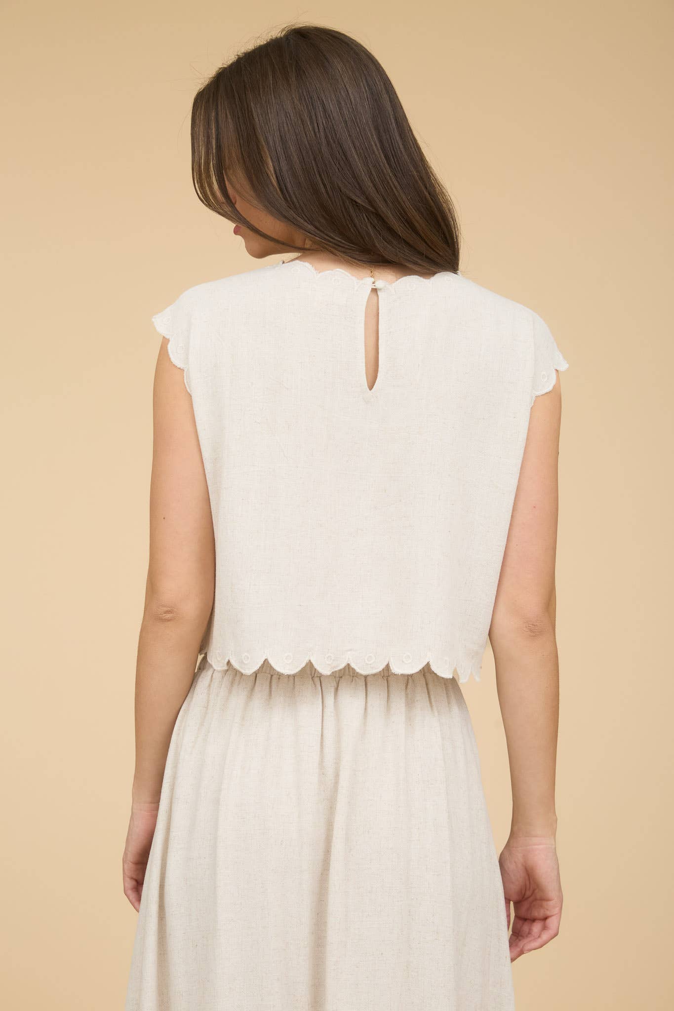 Primrose Eyelet Embroidery Scallop Linen Skirt Set
