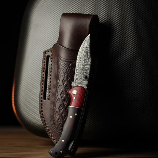 Titan Redwood Hunter Folding Knife with Leather Sheath