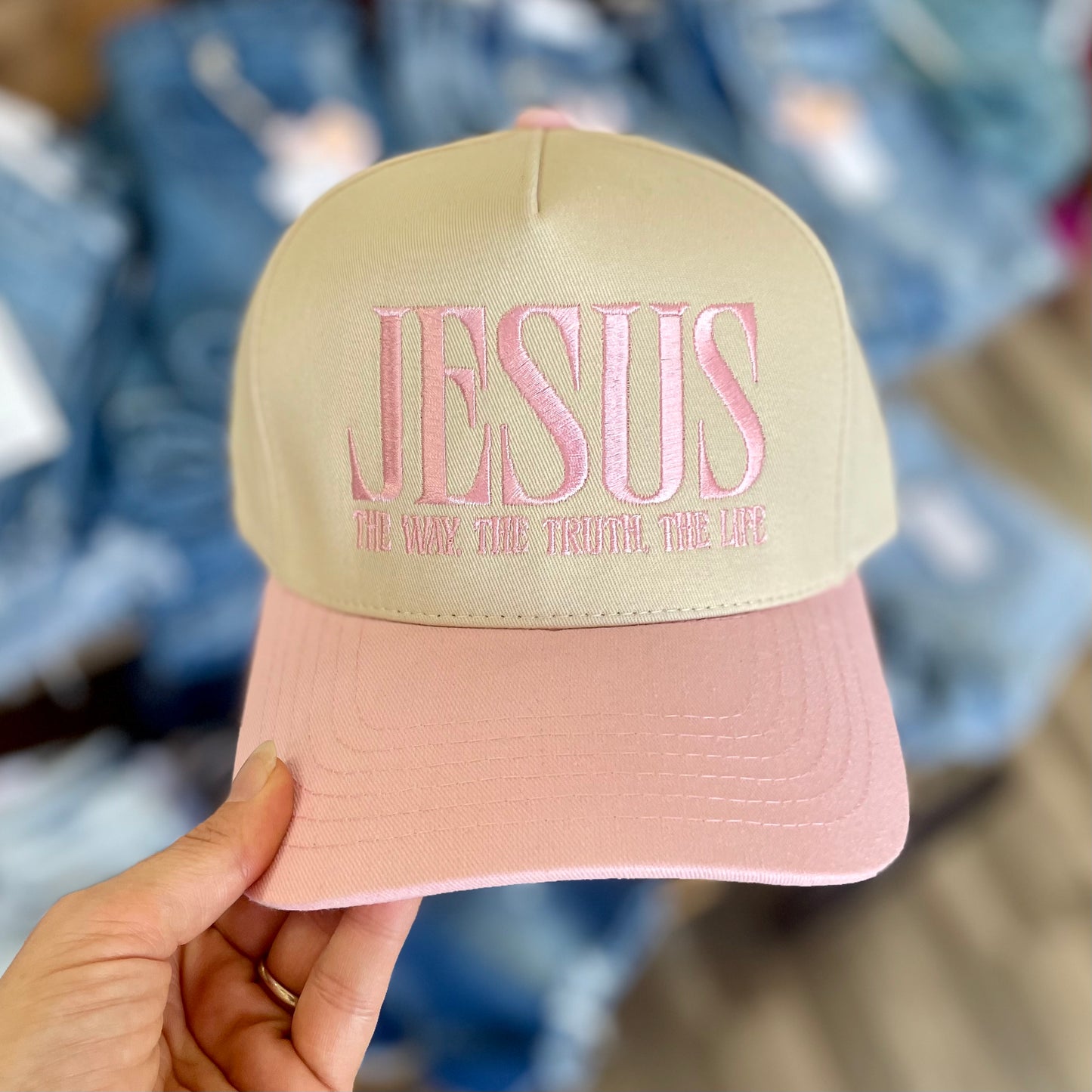 Jesus Embroidered Light Pink Hat