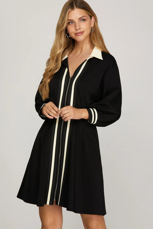 Twila Collared Striped Black Dress