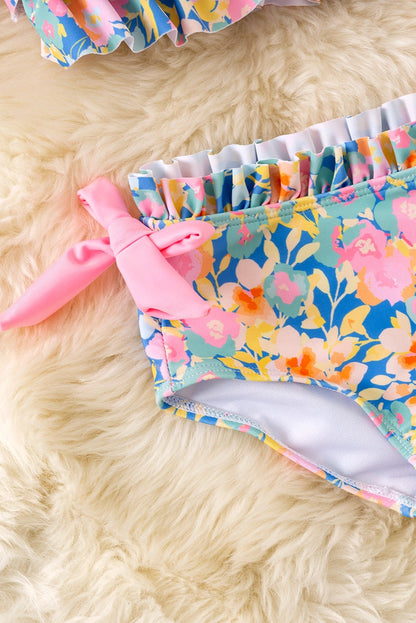 Girls Max Ruffle Floral Pink Tie Bikini