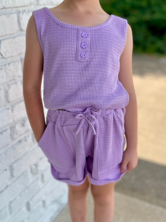Girls Orchid Waffle Knit Short Set