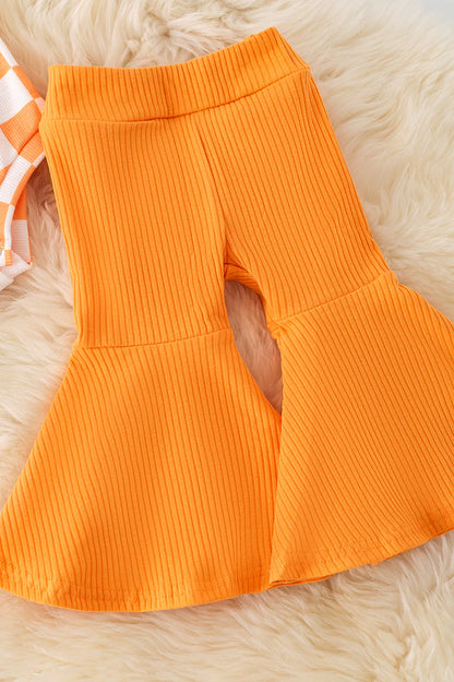 Baby Girls Orange Checkered One Shoulder Pant Set