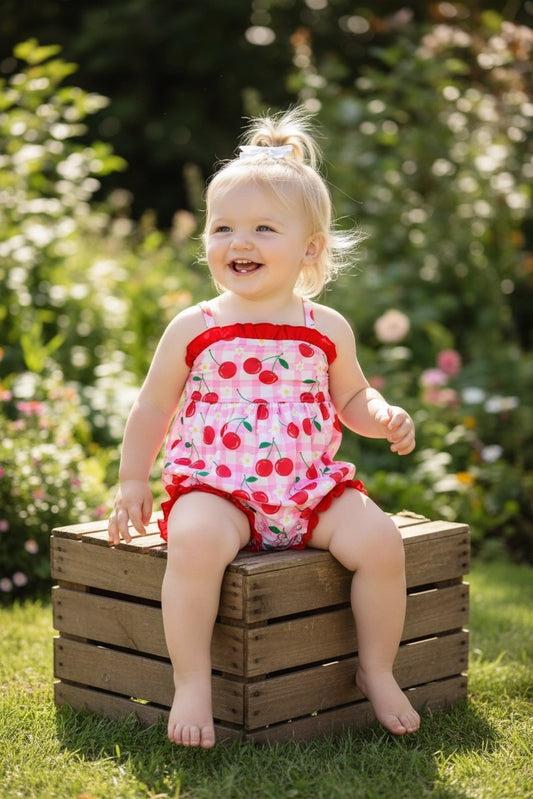 Baby Girls Cherry Gingham Romper