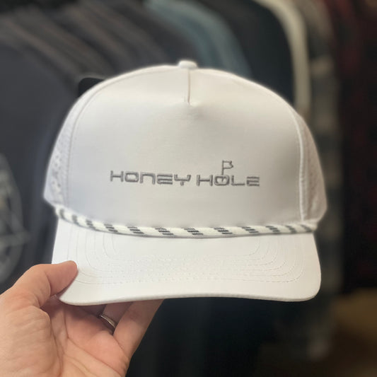 Mens Honey Hole White Golf Performance Rope Hat