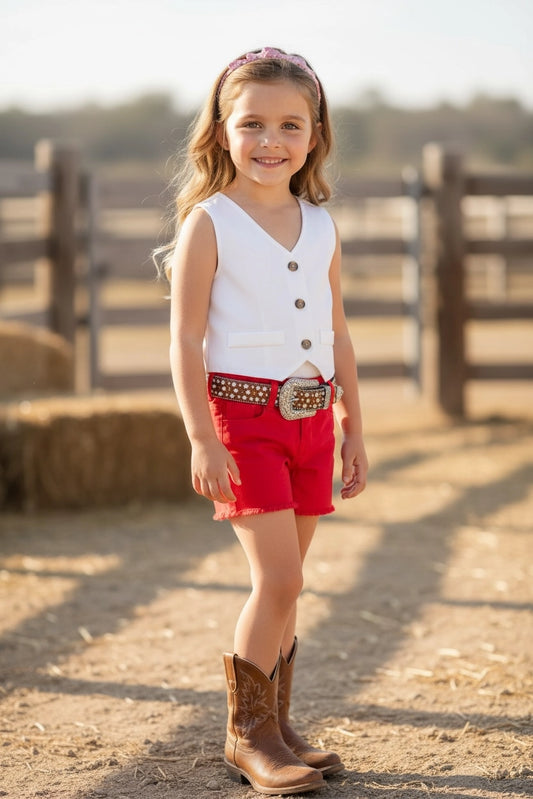 Girls Red Jean Shorts