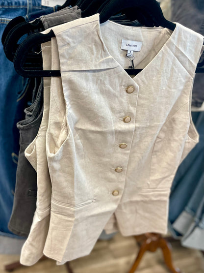 Murphy Khaki Linen Vest
