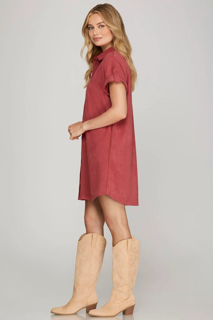 Selene Textured Buttondown Brick Dress