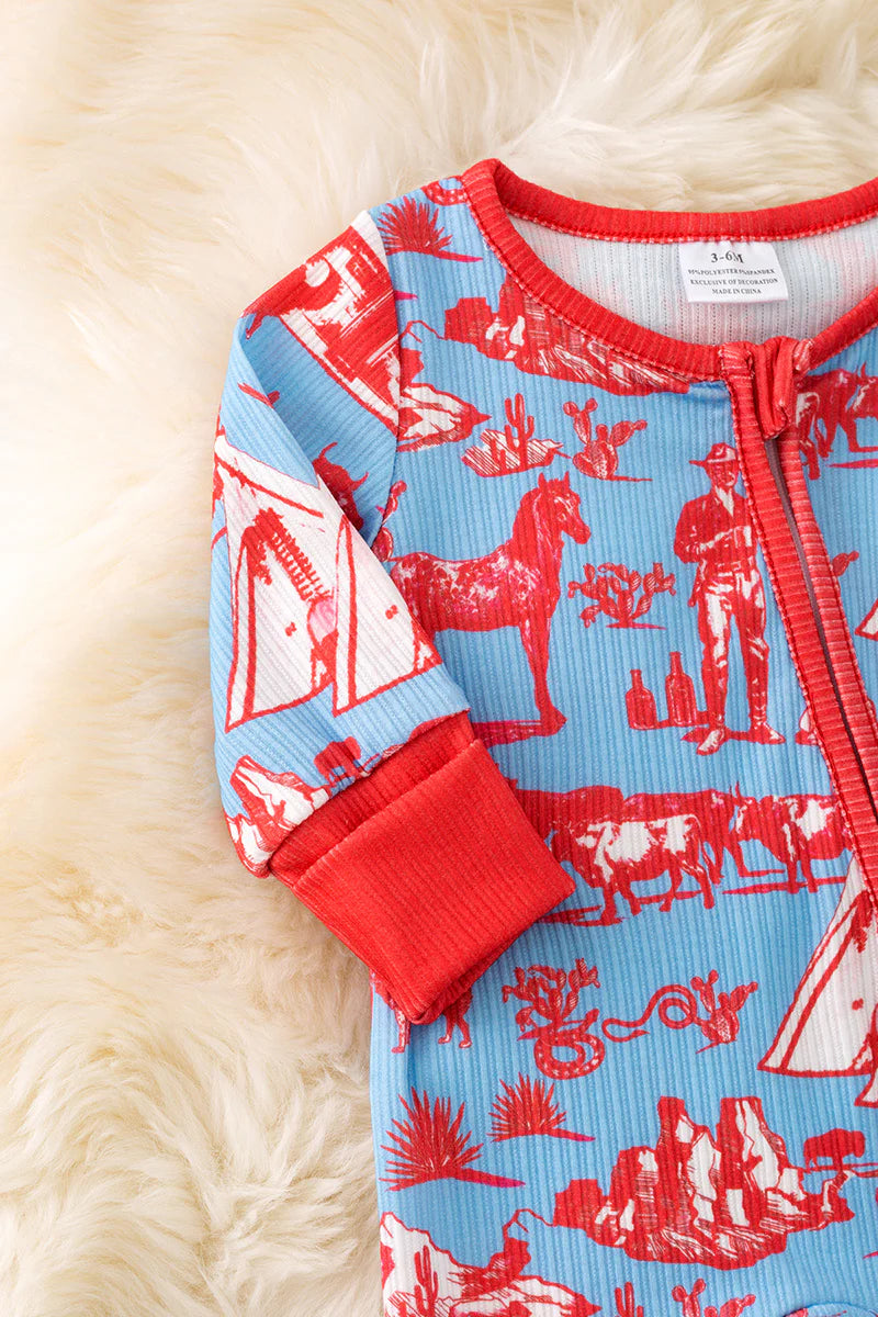 Baby Boys Western Print Blue Sleeper