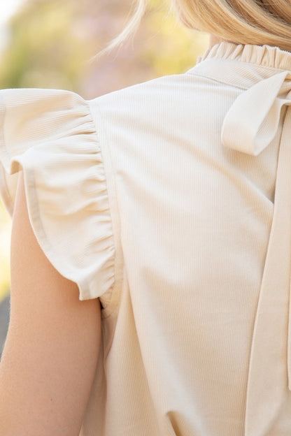 Voy Cream Suede Ruffle Sleeve Blouse