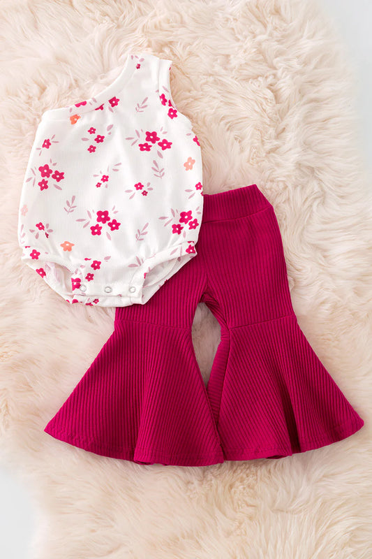 Baby Girl Red One Shoulder Floral Onesie & Pants Set