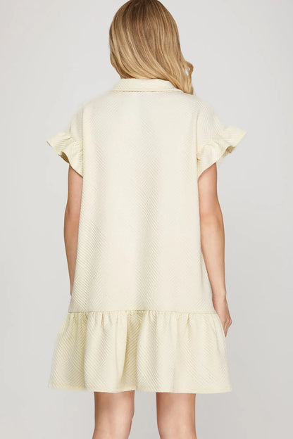 Rhiannon Textured Ruffle Zip Cream Dress