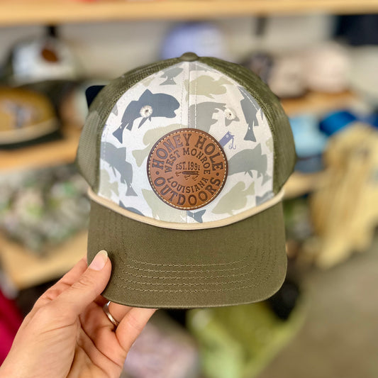 Boys Honey Hole Leather Roots Rope Trucker Hat