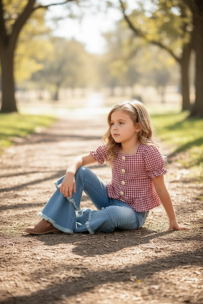 Girls Red Gingham Blouse