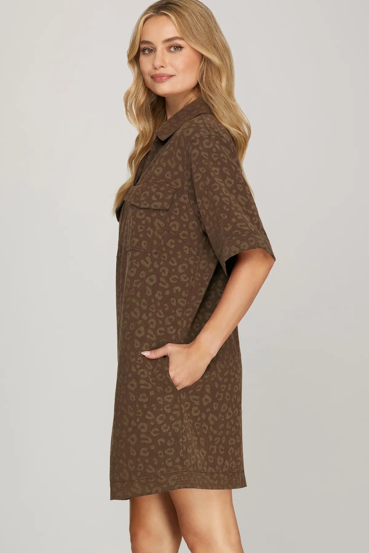 Octavia Leopard Collared Brown Dress