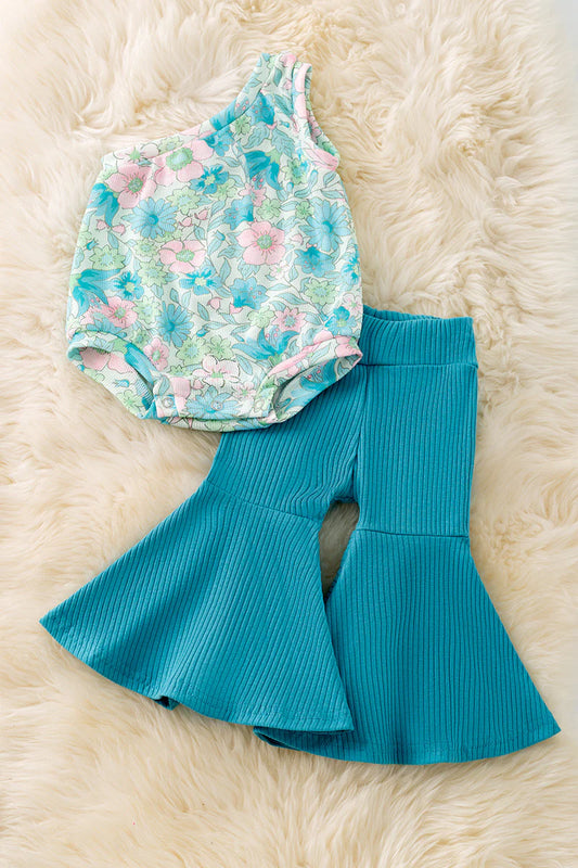 Baby Girls Turquoise One Shoulder Pant Set