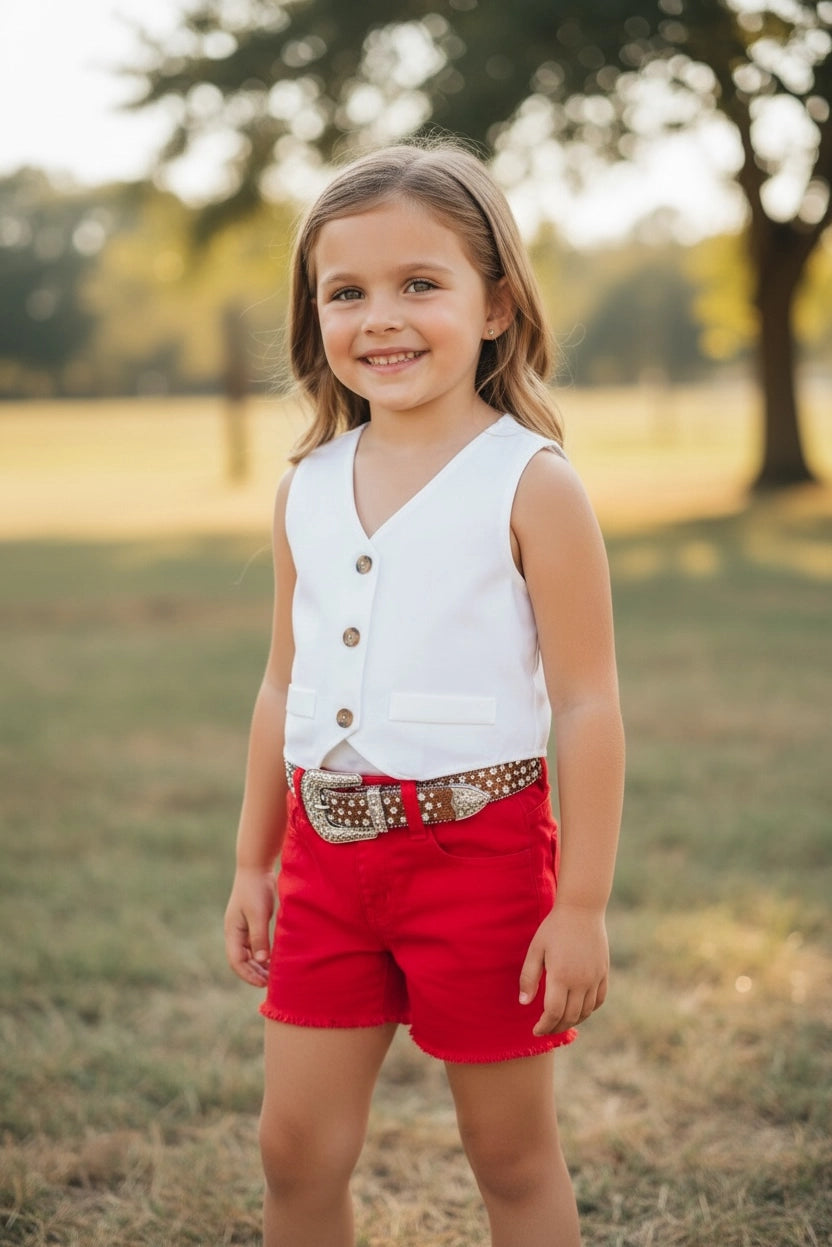 Girls Red Jean Shorts