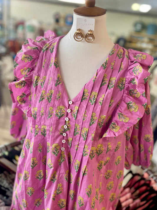 Sunday Peasant Pink Floral Dress