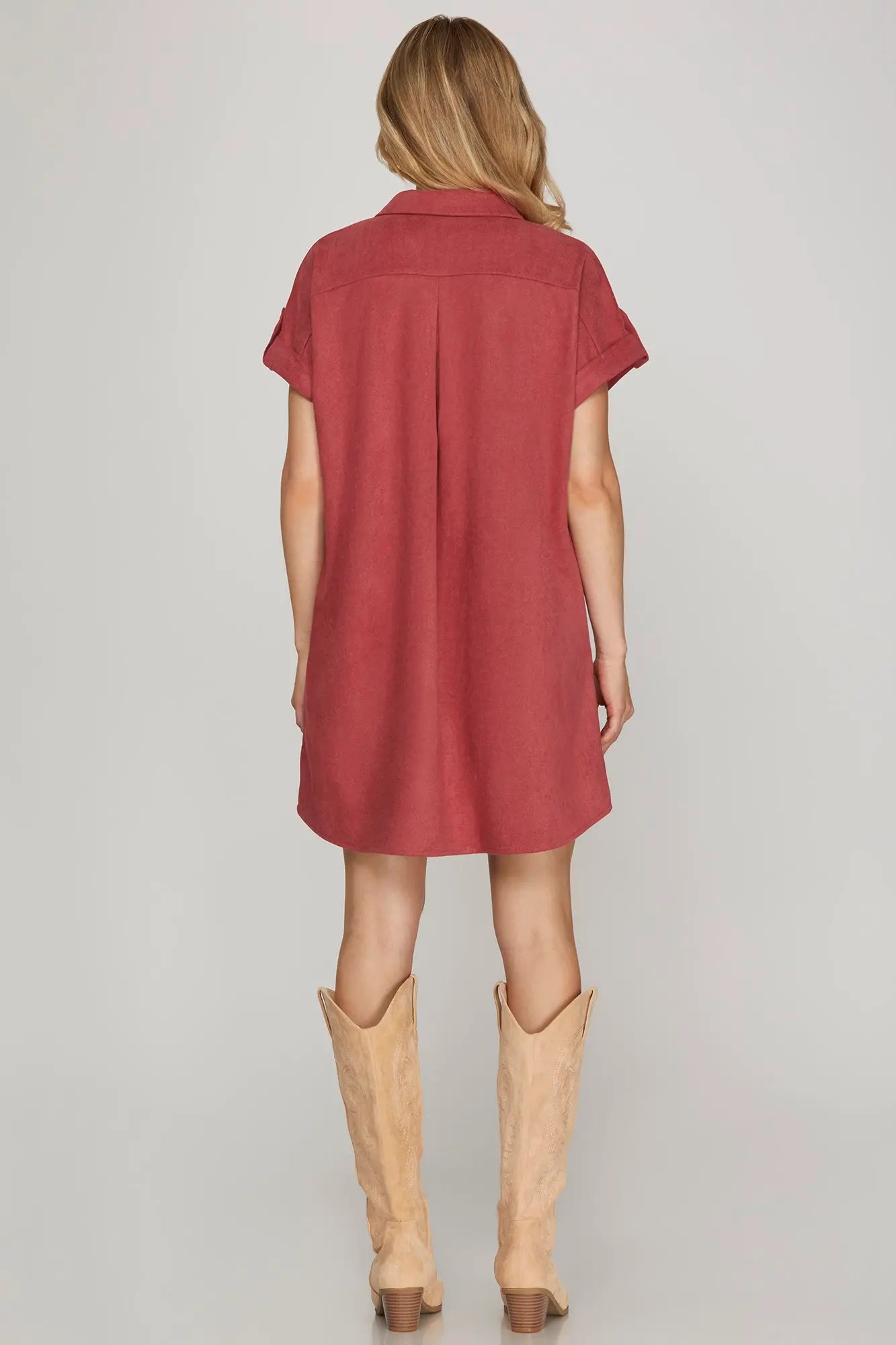 Selene Textured Buttondown Brick Dress
