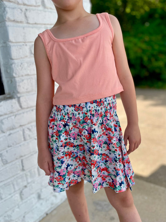 Girls Coral Floral Skirt Set