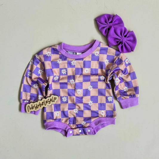 Baby Girls Lilac & Peach Checkered Onesie