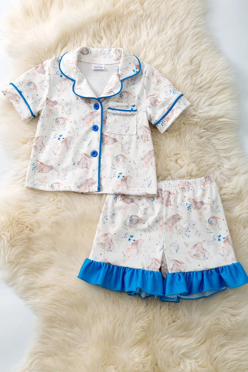 Girls Bunny Ruffle Pajama Short Set