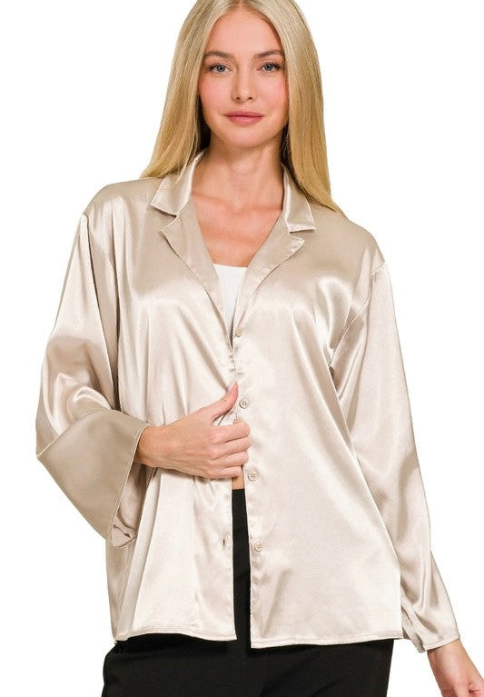 Holly Satin Long Sleeve Buttondown