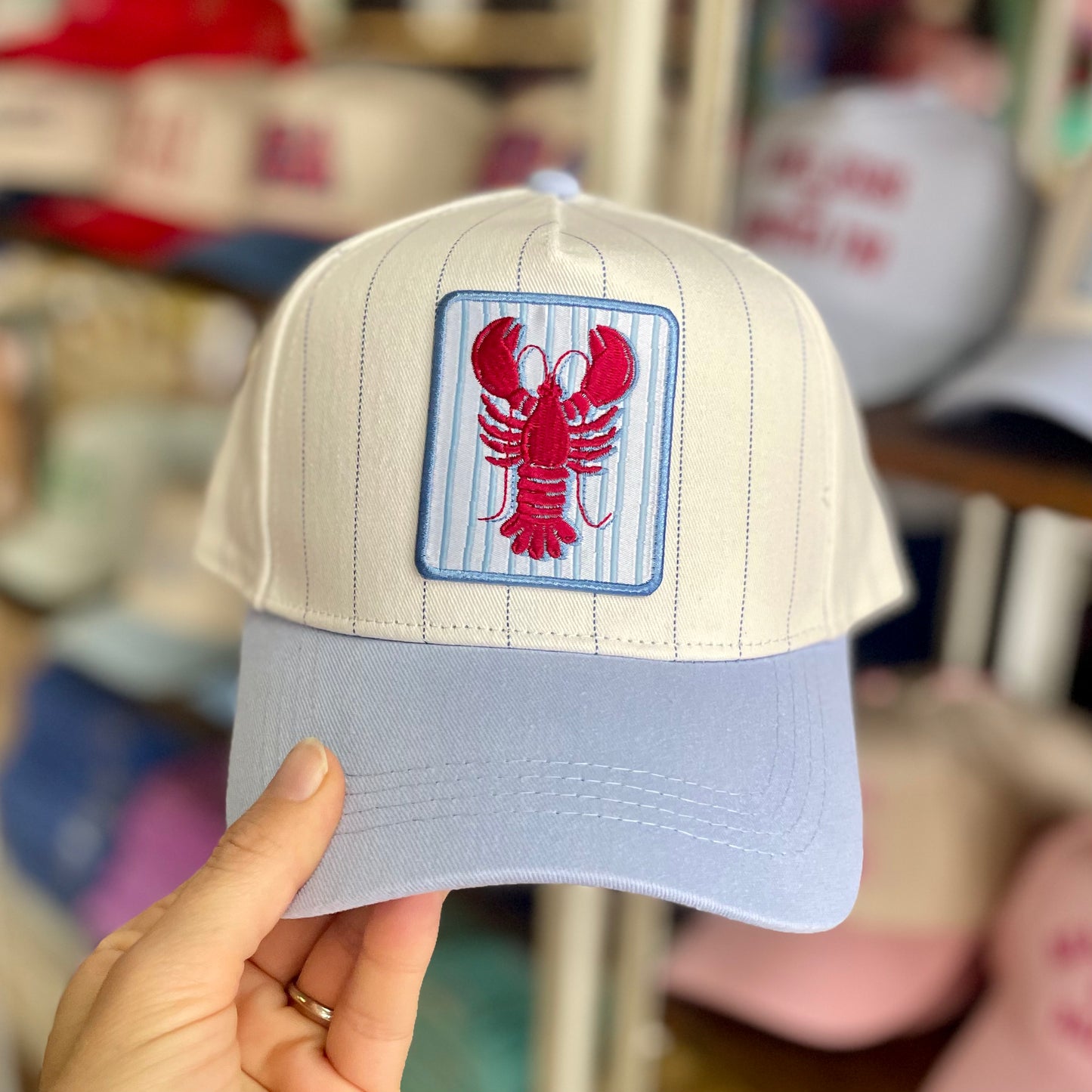 Lobster Embroidered Patch Blue Hat