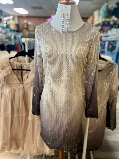 Cadance Long Sleeve Sequin Ombre Dress