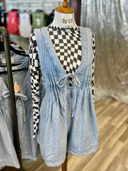 Cassidy Pleated Denim Romper