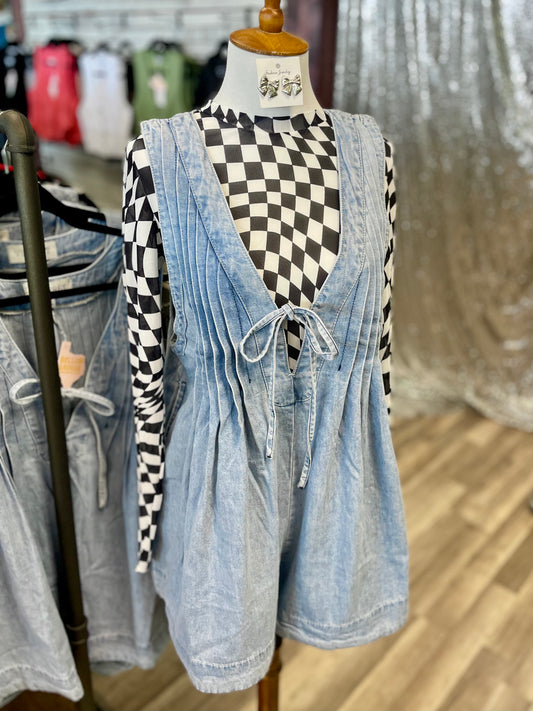 Cassidy Pleated Denim Romper